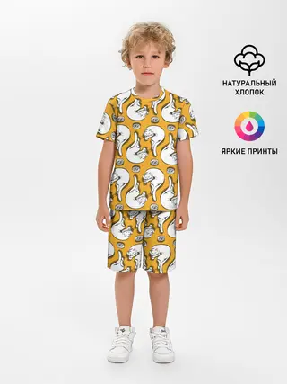 Детская пижама с шортами / Белая кошка и корм