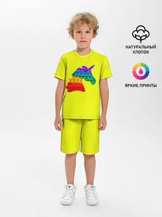 Детская пижама с шортами / Pop It единорог радужный