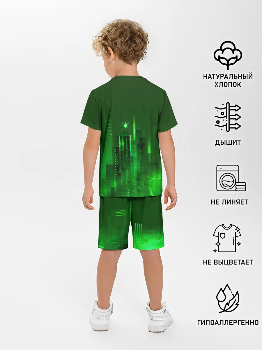 Детская пижама с шортами / Зеленый город