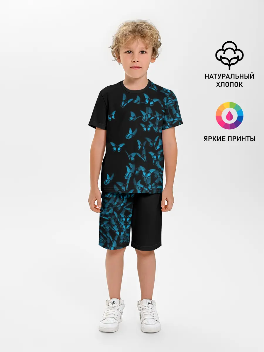Детская пижама с шортами / Синие бабочки