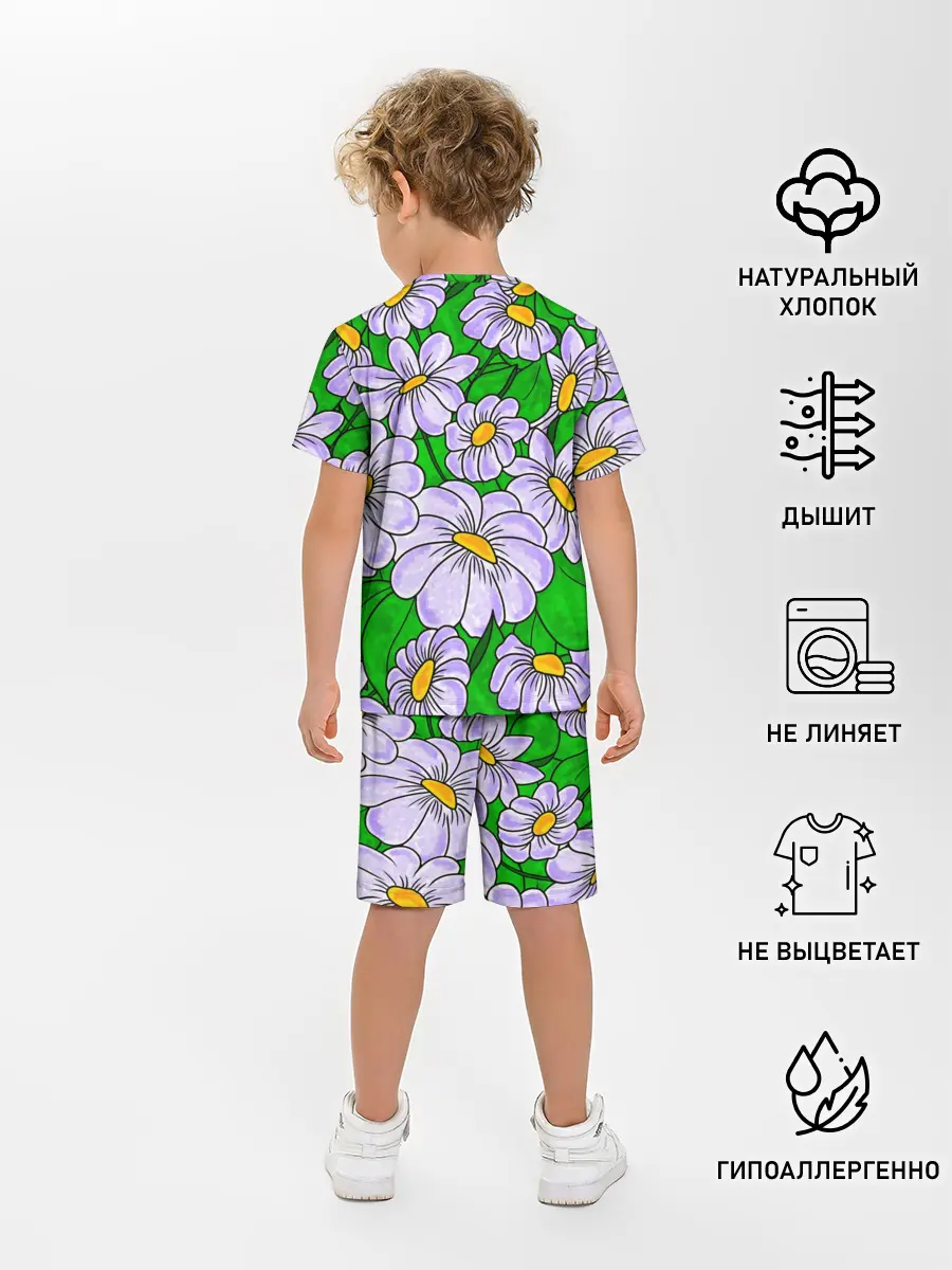 Детская пижама с шортами / Цветы Лавандовые ромашки