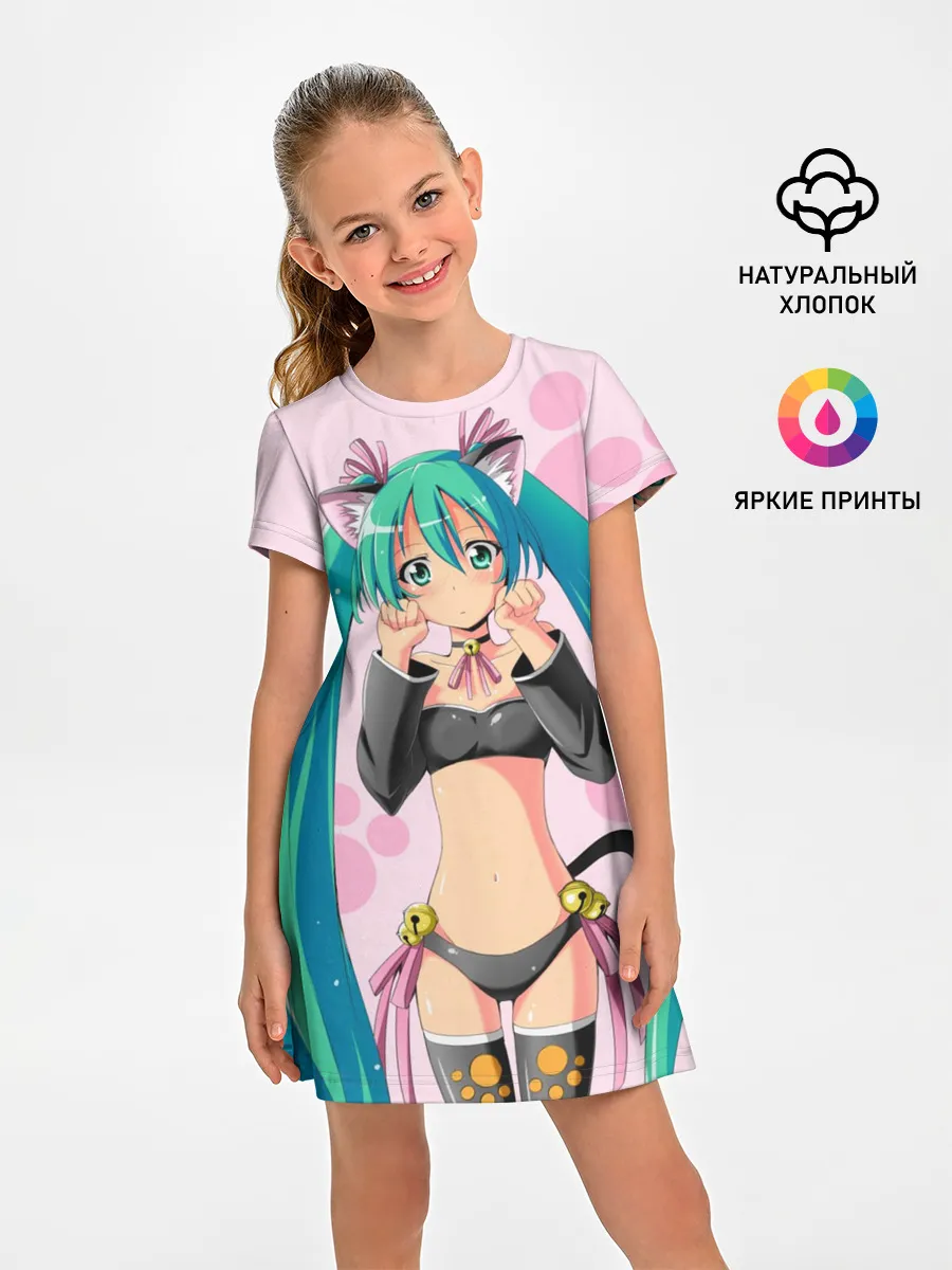 Детское платье / Хатсуне Мику на розовом фоне