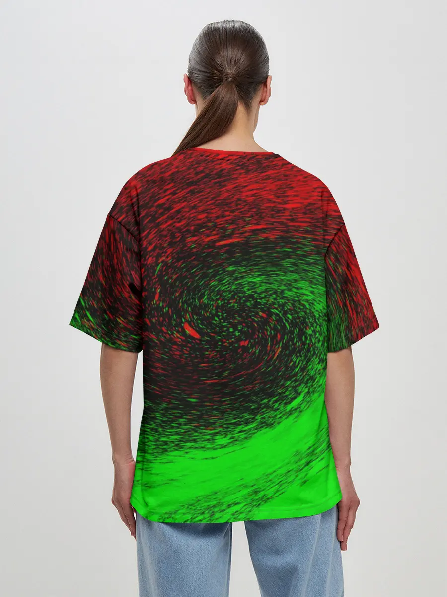 Женская футболка оверсайз / КРАСНАЯ И ЗЕЛЕНАЯ КРАСКА