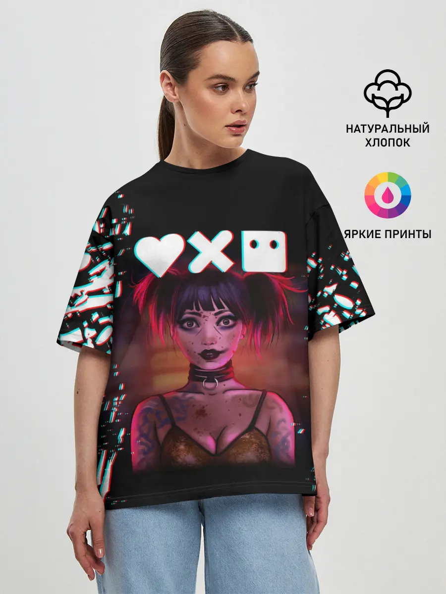 Женская футболка оверсайз / Love, Death and Robots | Lora Glitch