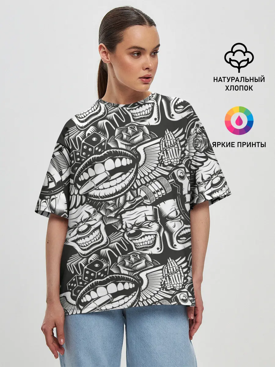 Женская футболка оверсайз / Тату ретро