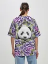 Женская футболка оверсайз / Панда среди цветов