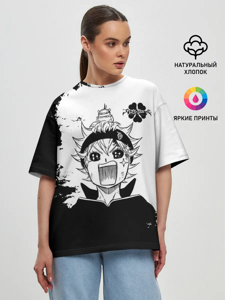 Женская футболка оверсайз / Чёрный клевер кричащий Аста