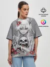 Женская футболка оверсайз / Девушка с черепом