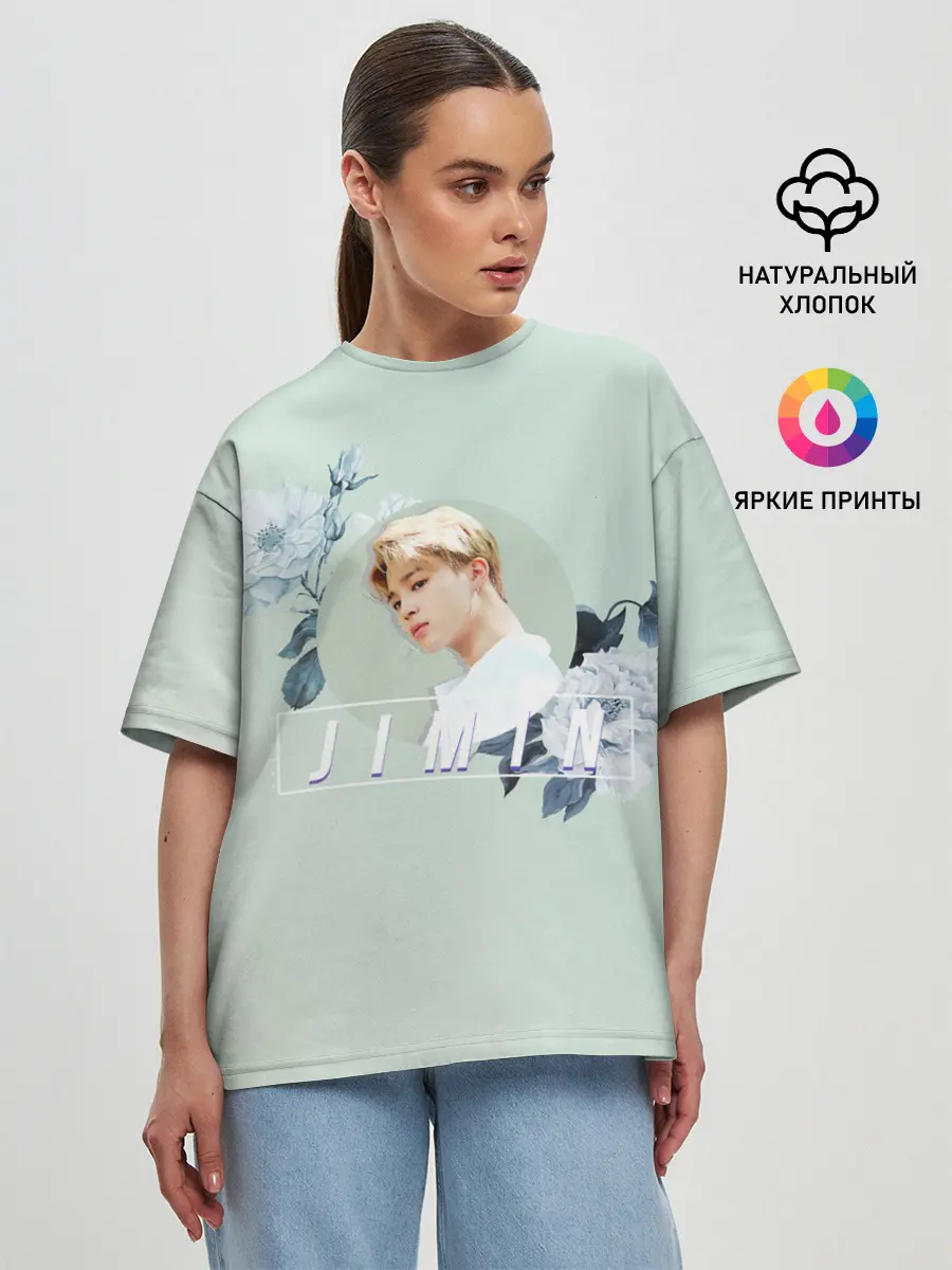 Женская футболка оверсайз / Чимин в цветах