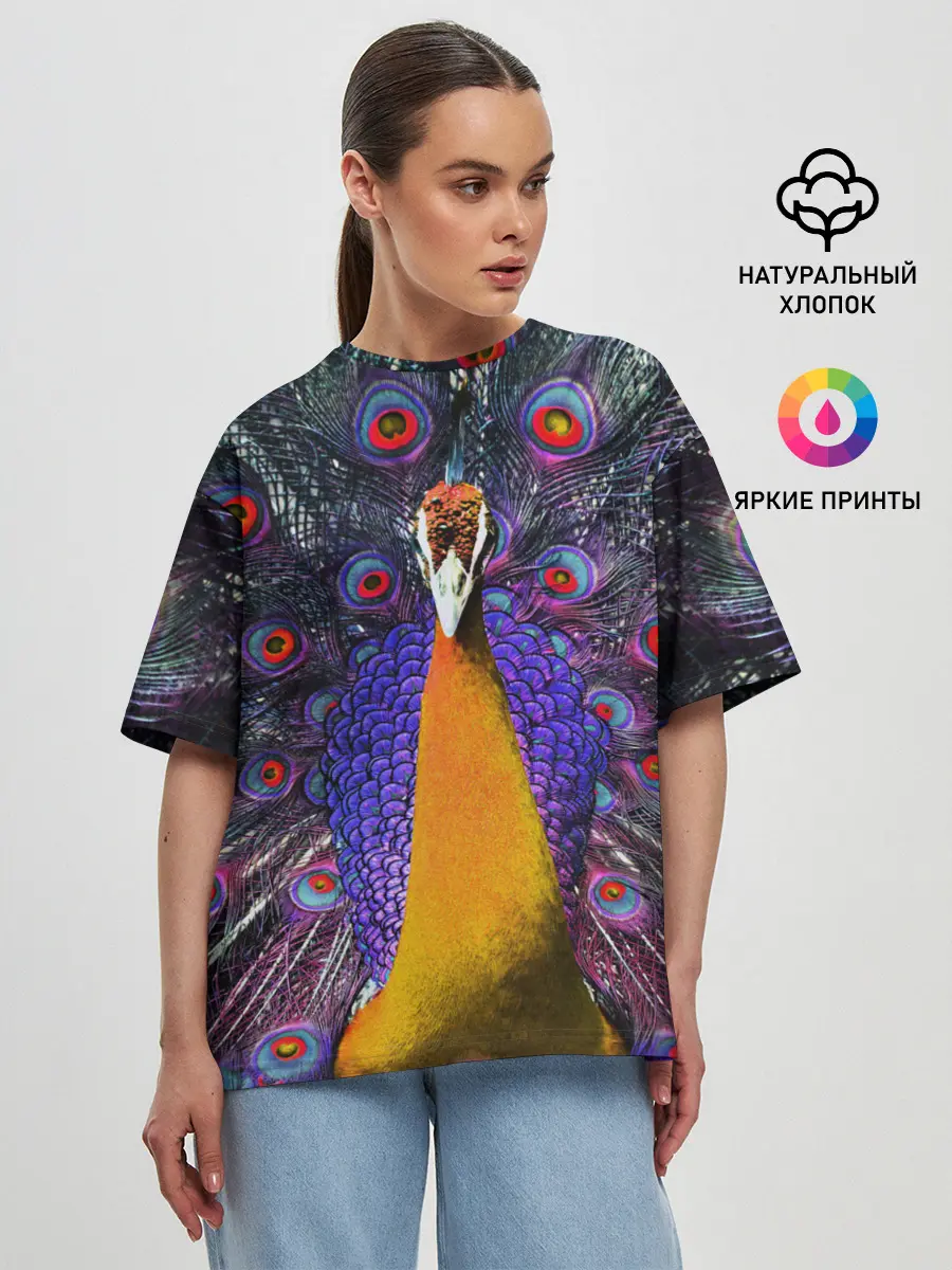 Женская футболка оверсайз / Павлин