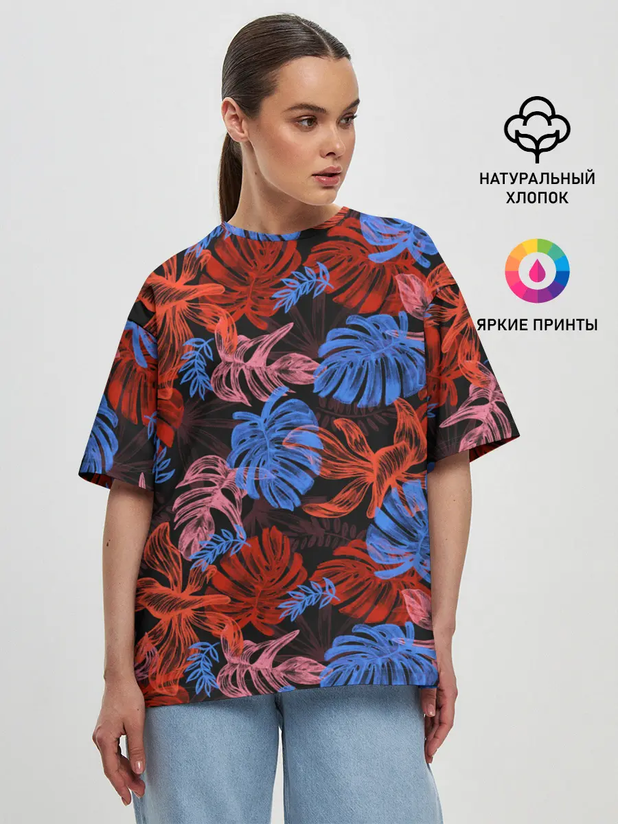 Женская футболка оверсайз / Неоновые Тропики