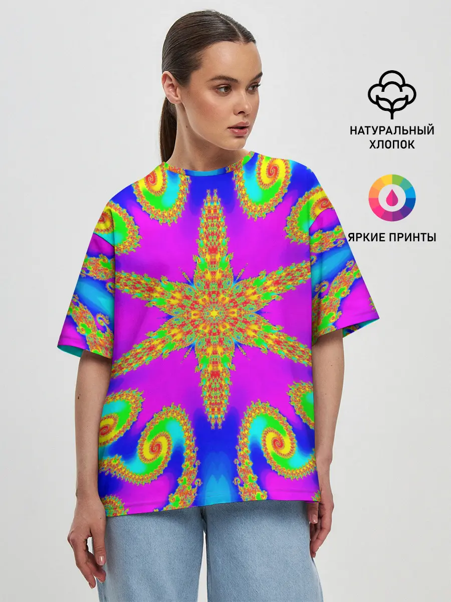 Женская футболка оверсайз / Неоновый фрактал