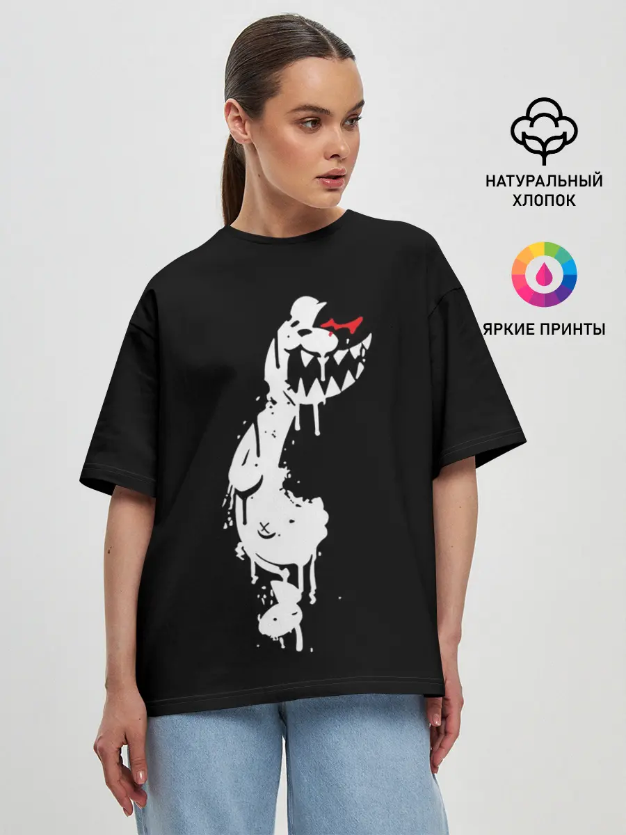 Женская футболка оверсайз / MONOKUMA в темноте