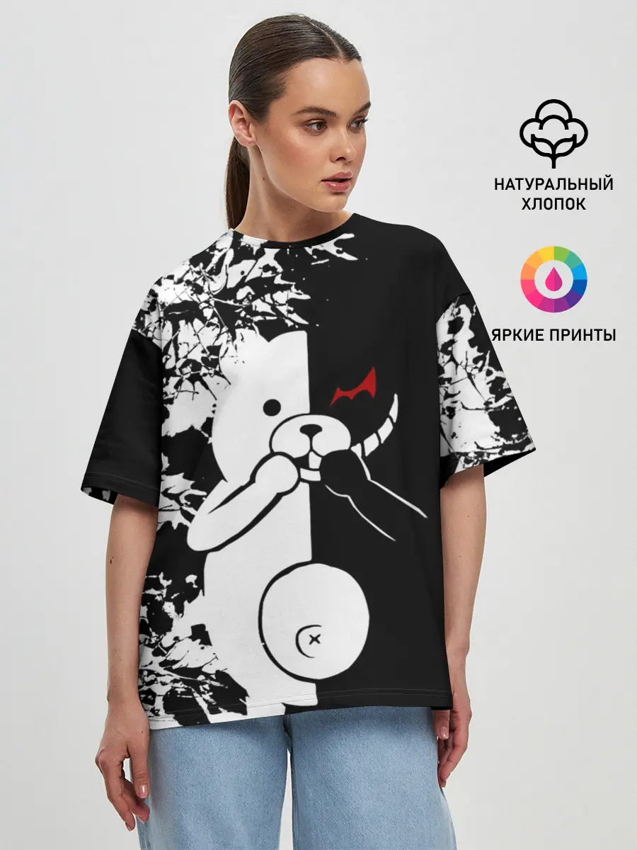 Женская футболка оверсайз / MONOKUMA держит руки