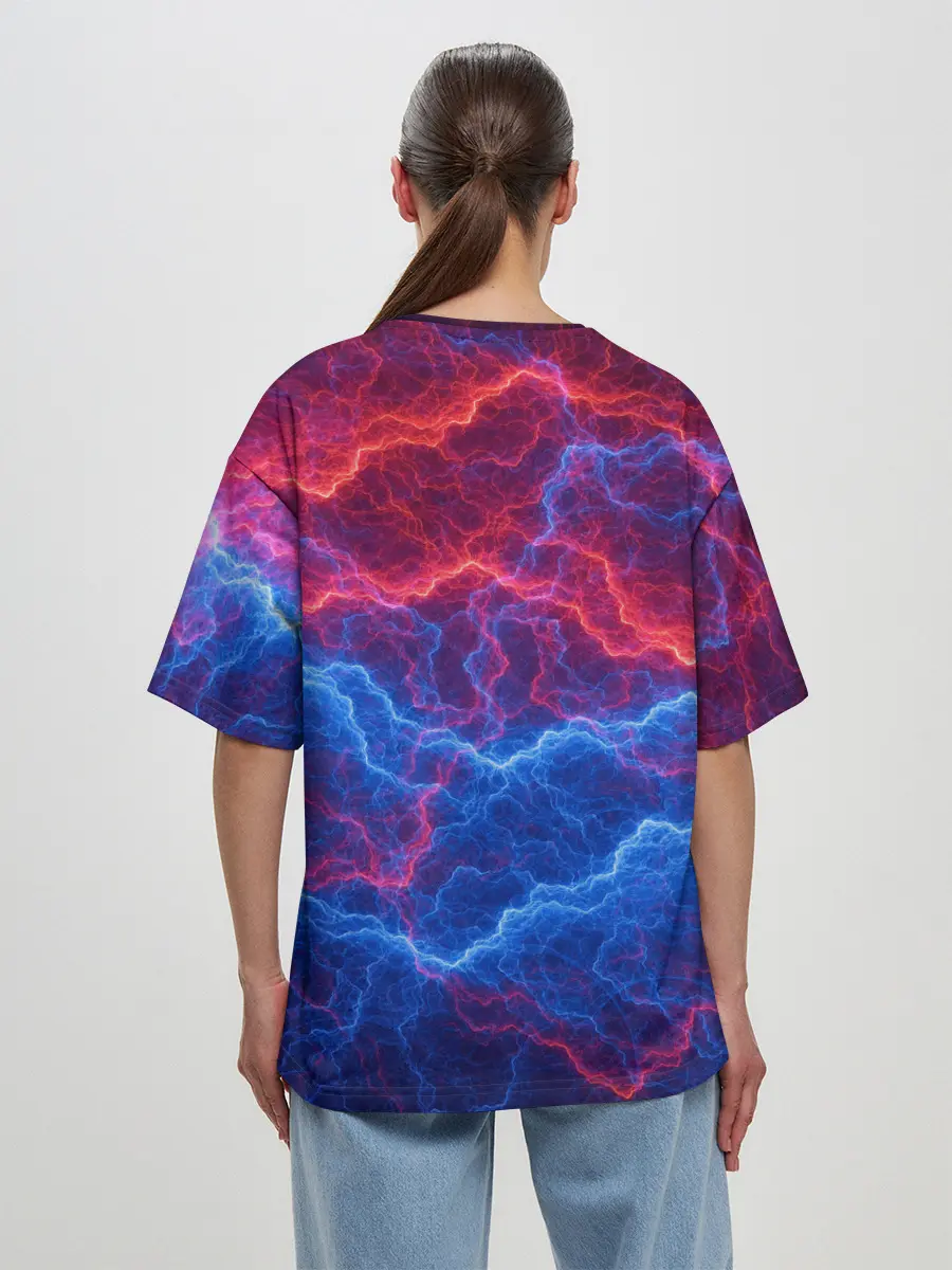 Женская футболка оверсайз / Молнии: Огонь и лед