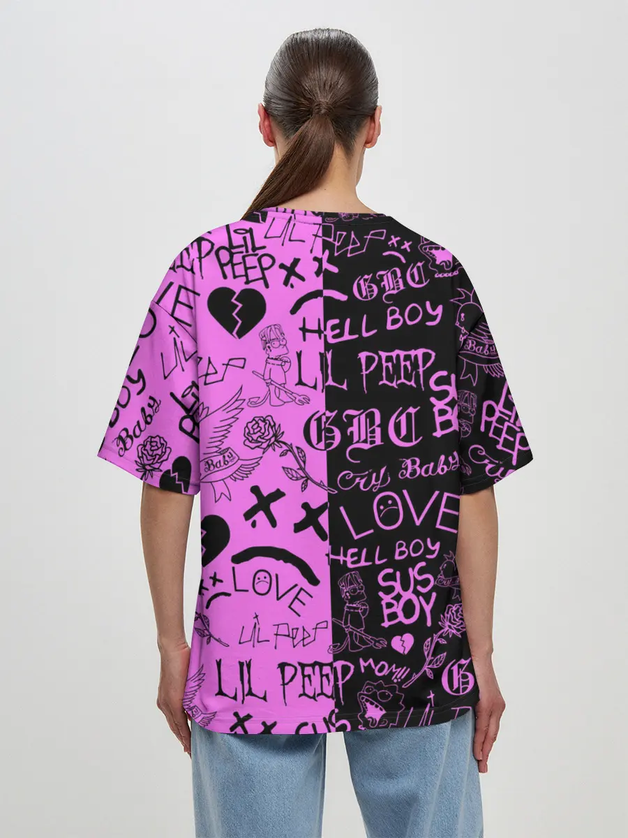 Женская футболка оверсайз / LIL PEEP LOGOBOMBING BLACK PINK