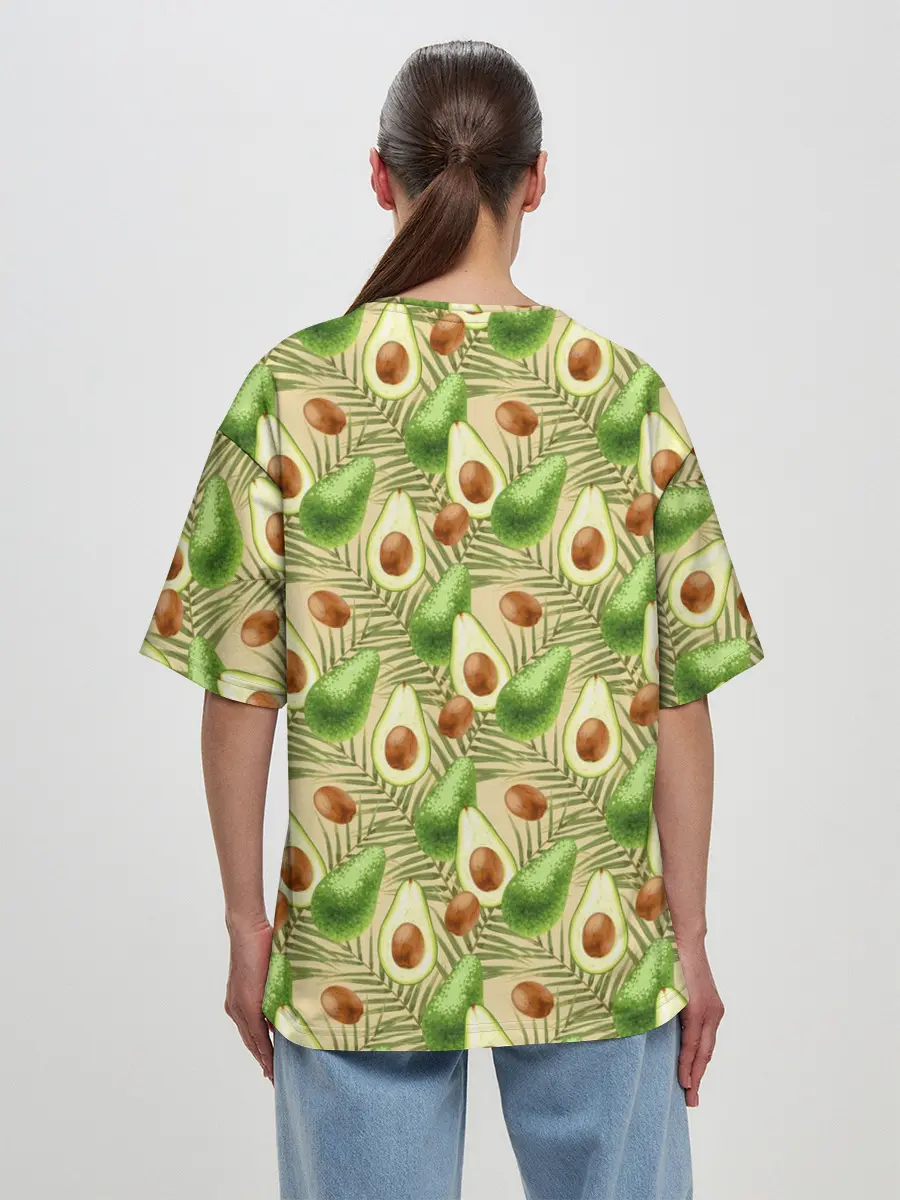 Женская футболка оверсайз / Веган Авокадо узор