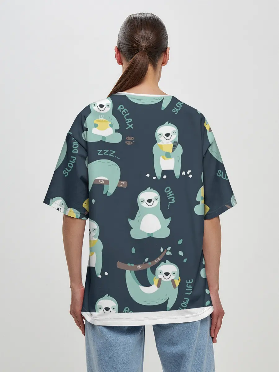 Женская футболка оверсайз / ленивцы