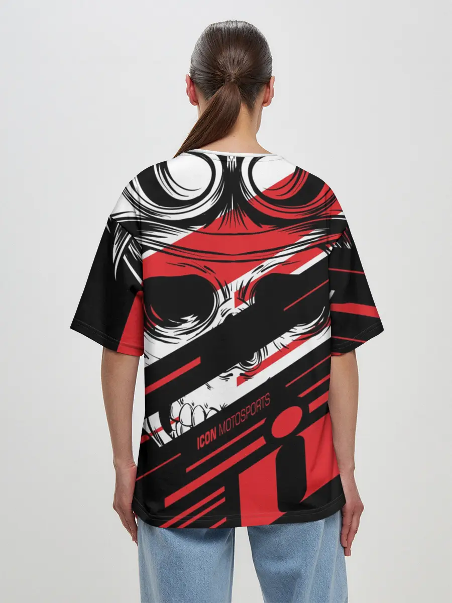 Женская футболка оверсайз / Череп Icon красный