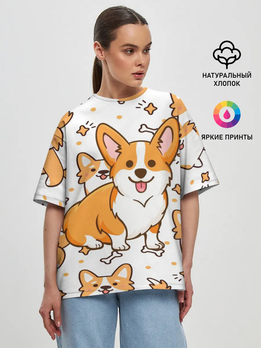 Женская футболка оверсайз / Корги