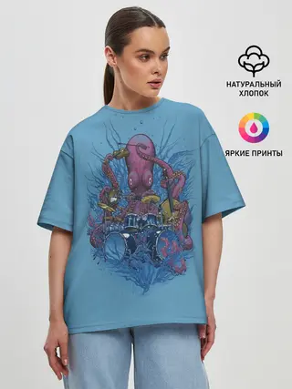 Женская футболка оверсайз / Осьминог барабанщик