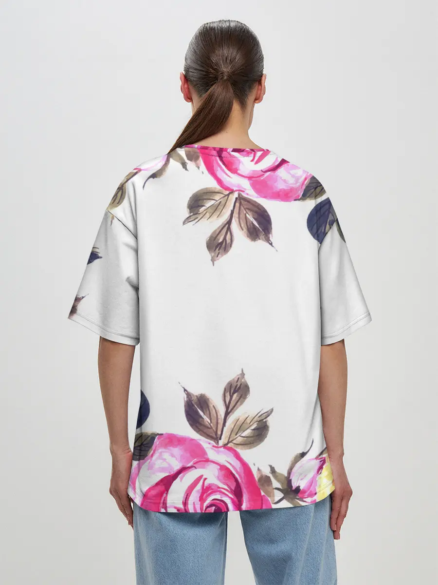 Женская футболка оверсайз / Розы