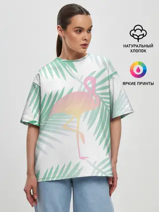 Женская футболка оверсайз / Фламинго в джунглях