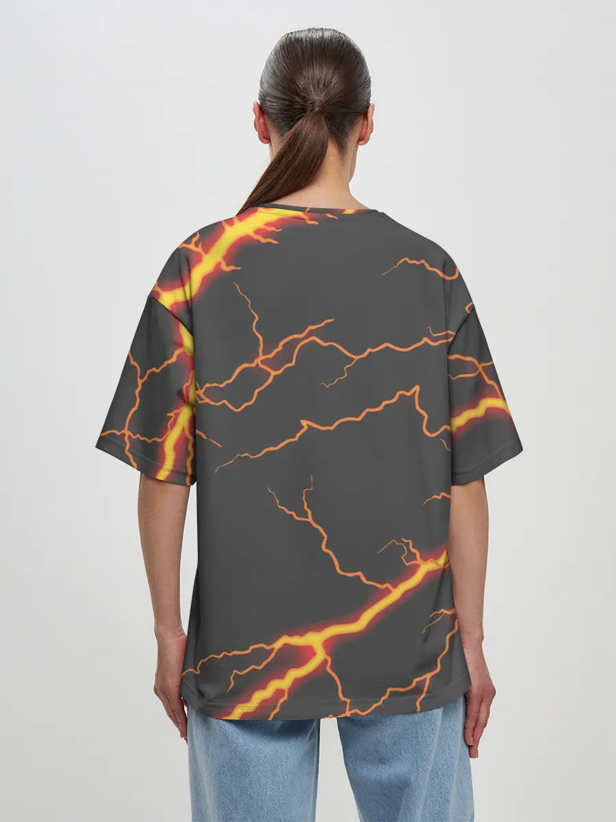 Женская футболка оверсайз / KIMETSU NO YAIBA оранжевые молнии