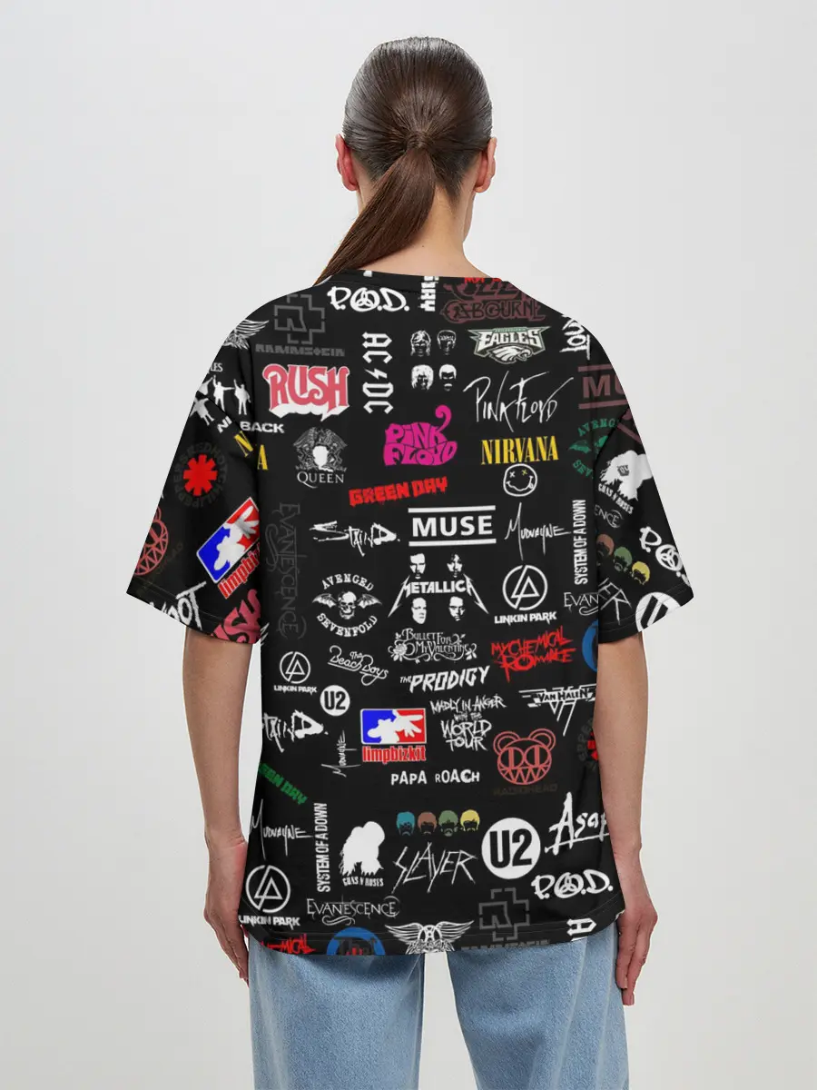 Женская футболка оверсайз / ЛОГОТИПЫ РОК ГРУПП | PATTERN