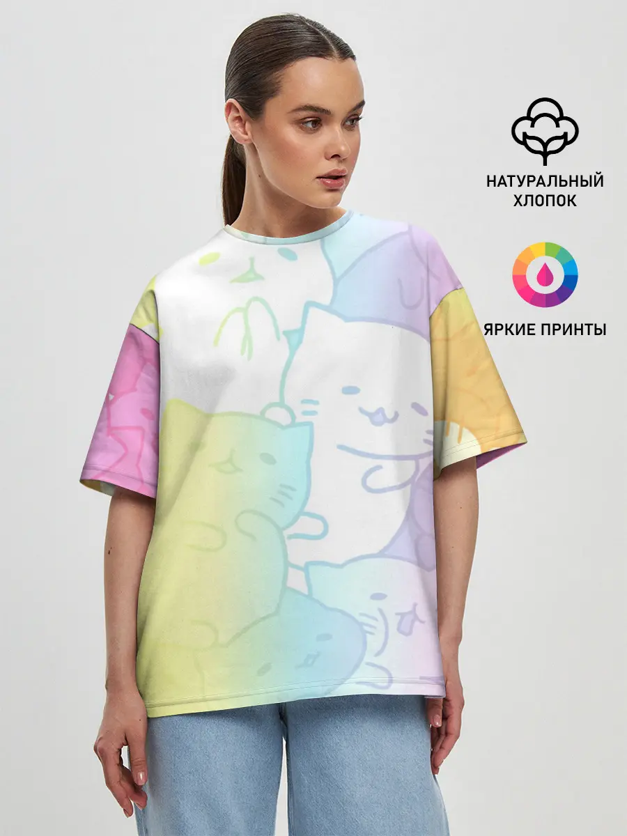 Женская футболка оверсайз / Котоколлаж 05