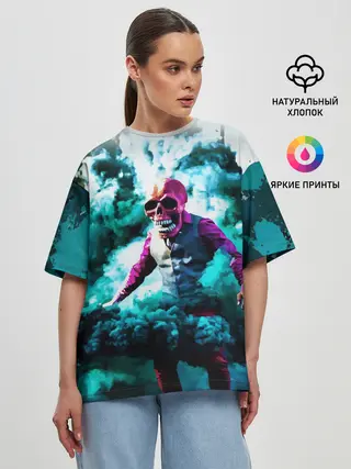 Женская футболка оверсайз / Череп в дыму