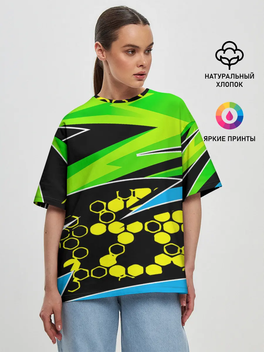 Женская футболка оверсайз / Light green urban marble