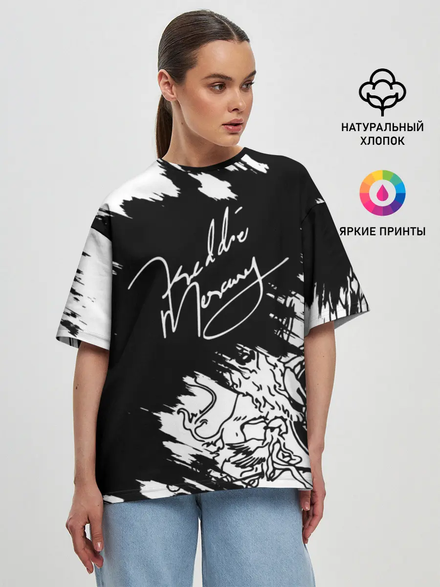 Женская футболка оверсайз / Автограф Фредди Меркьюри