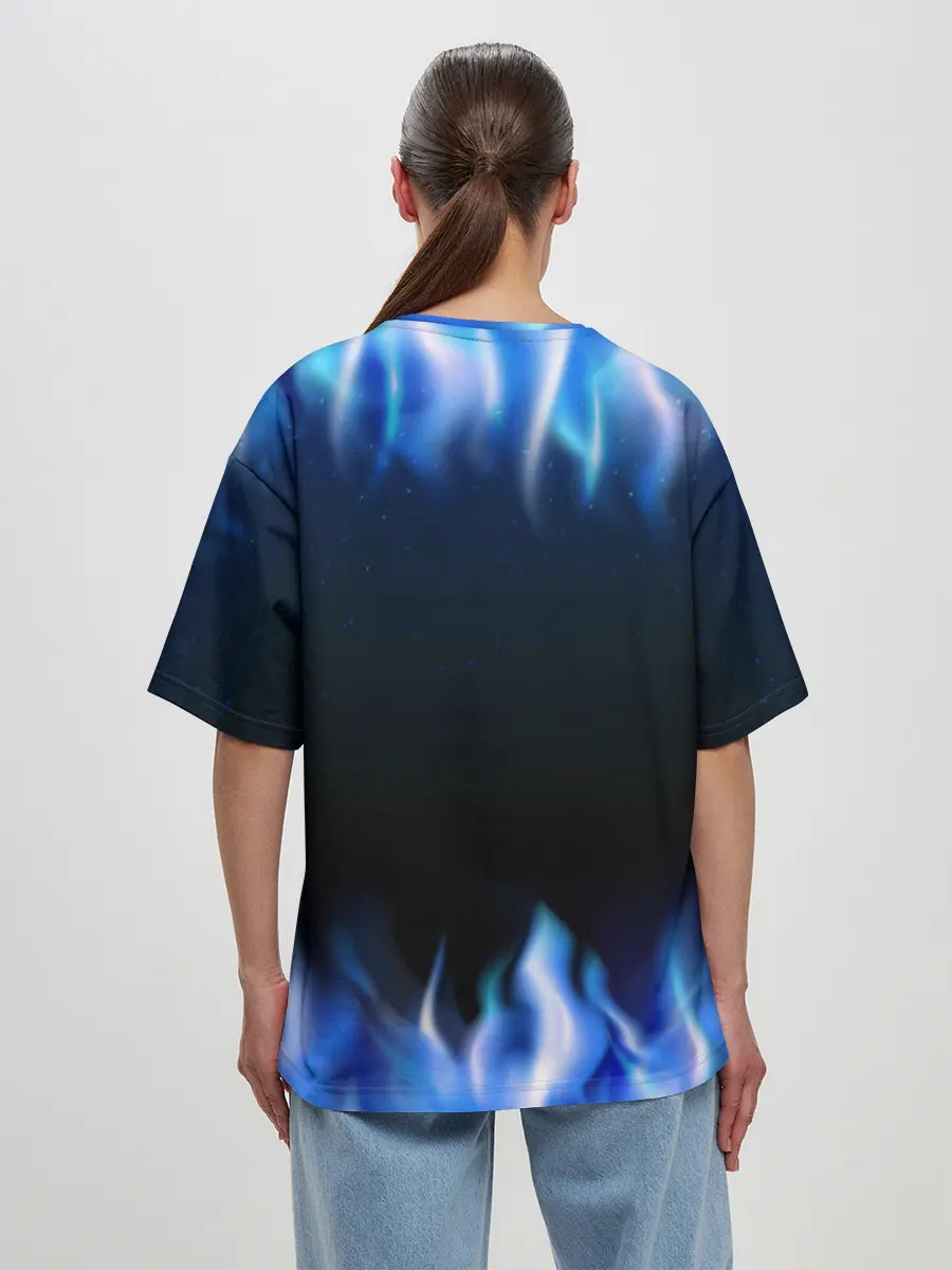 Женская футболка оверсайз / Синий Огонь