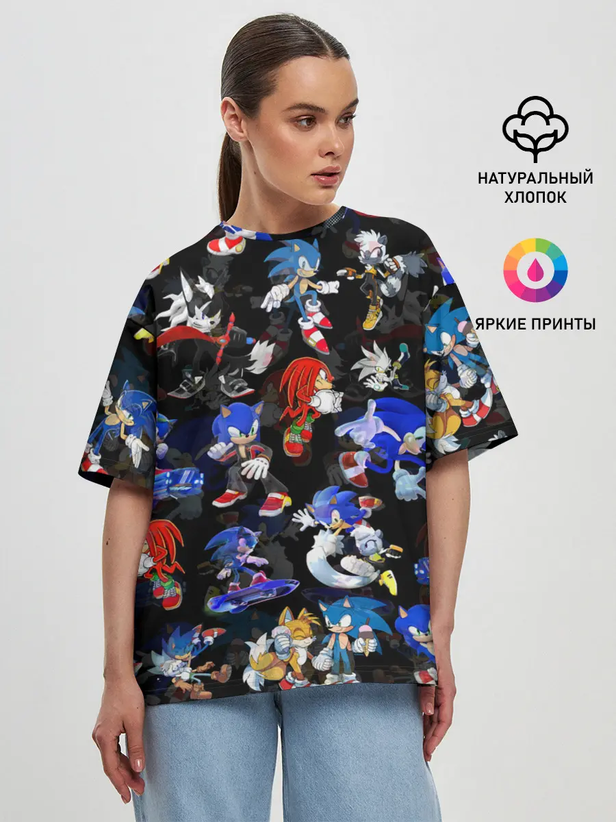 Женская футболка оверсайз / Sonic паттерн