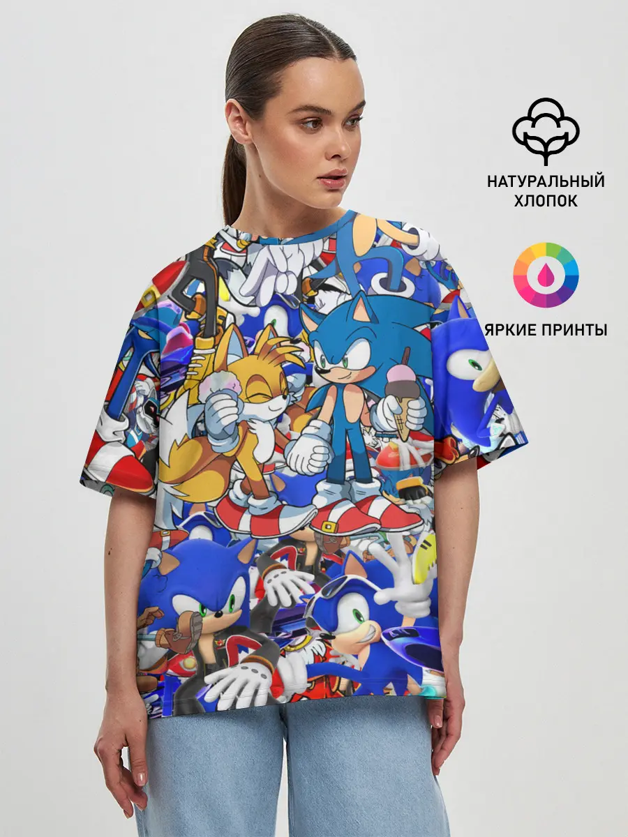 Женская футболка оверсайз / SONIC PATTERN | СОНИК