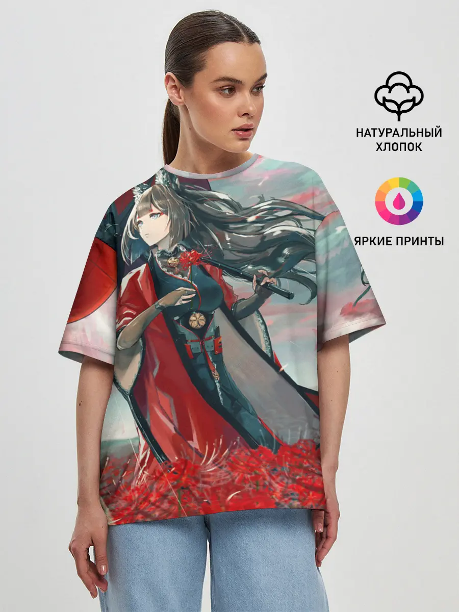 Женская футболка оверсайз / Azur Lane red flowers