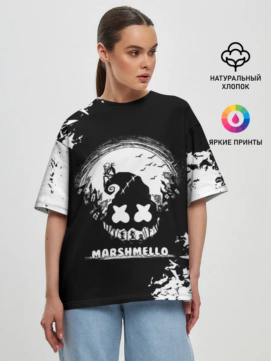 Женская футболка оверсайз / Marshmello Кошмар