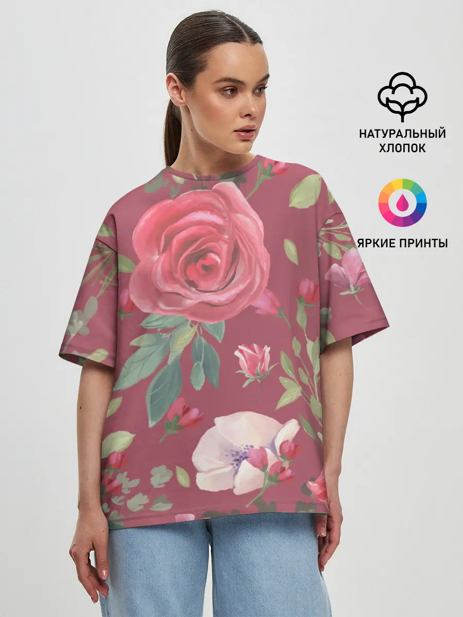 Женская футболка оверсайз / rose