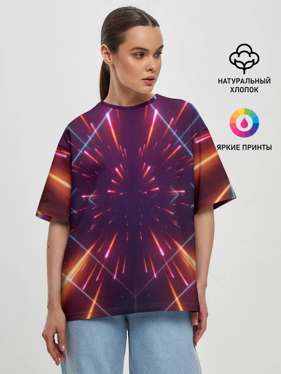 Женская футболка оверсайз / SYNTHWAVE / RETROWAVE