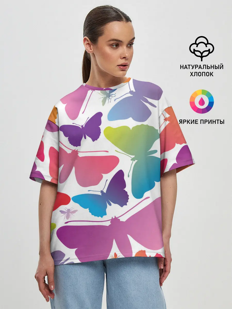 Женская футболка оверсайз / БАБОЧКИ ПАТТЕРН | BUTTERFLY PATTERN