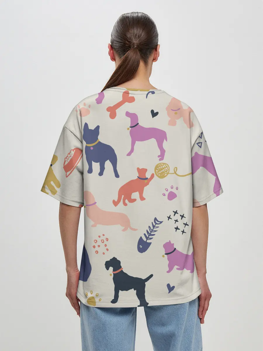 Женская футболка оверсайз / Домашние животные паттерн | Pets pattern