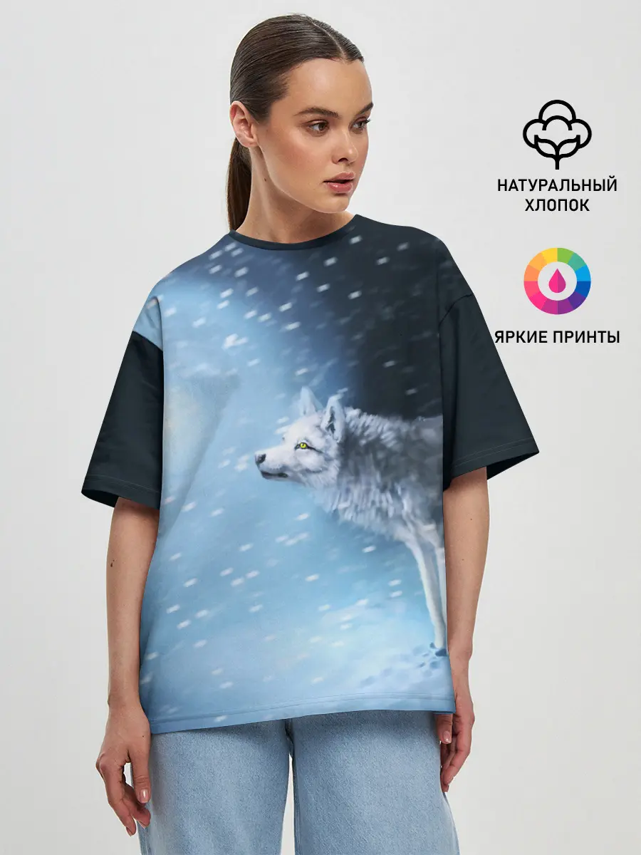 Женская футболка оверсайз / ВОЛК ЗИМА
