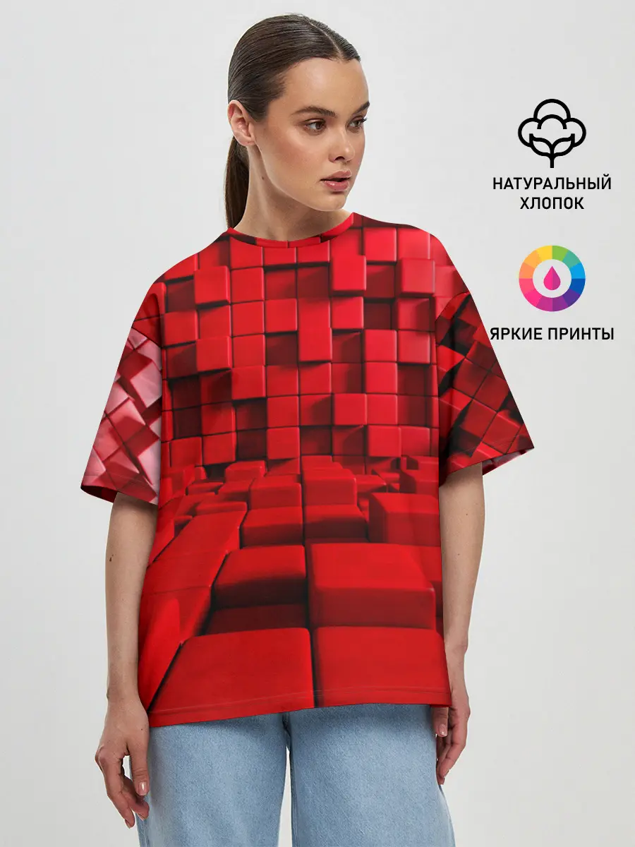 Женская футболка оверсайз / 3D кубики