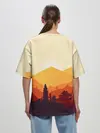 Женская футболка оверсайз / Горы закат пейзаж лиса арт