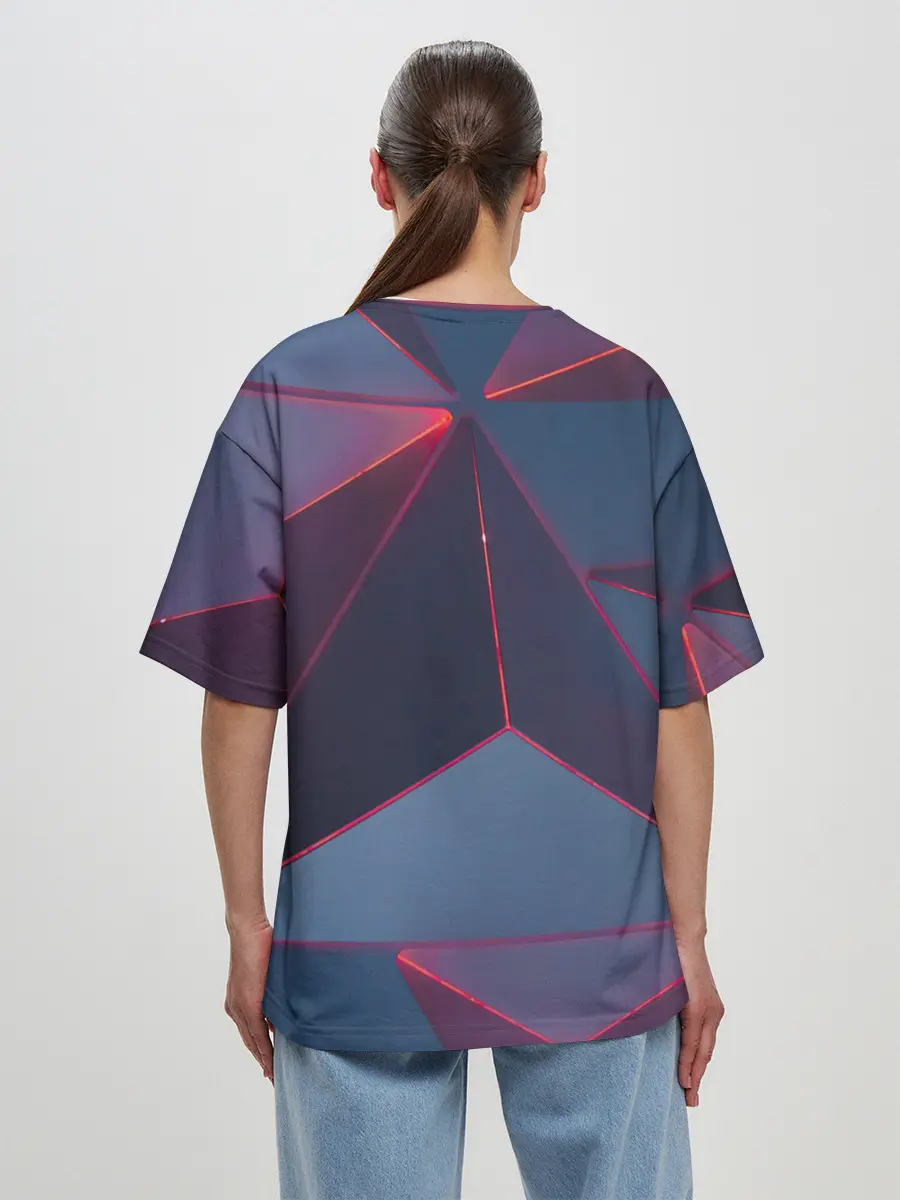 Женская футболка оверсайз / Неоновый треугольник.