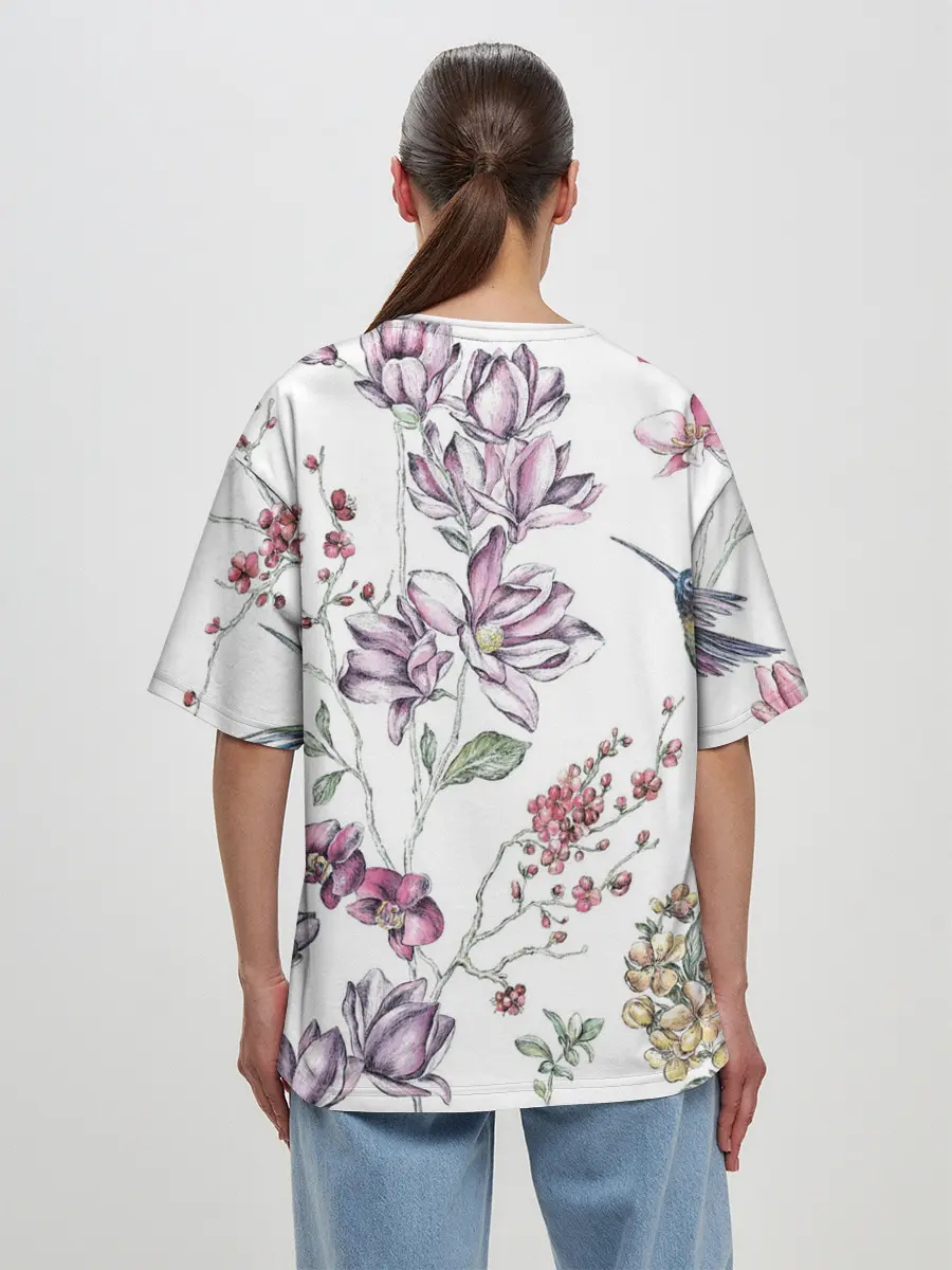 Женская футболка оверсайз / Колибри