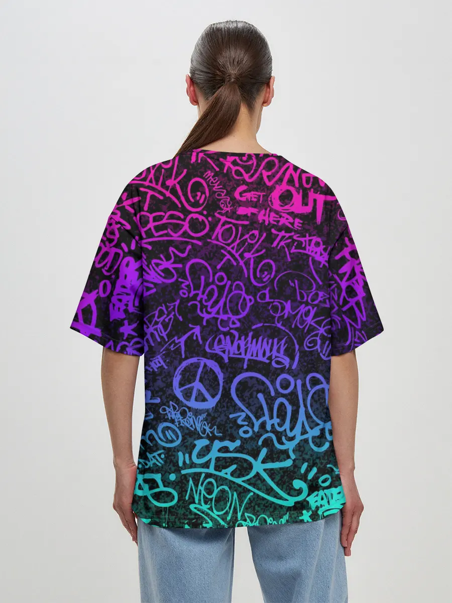 Женская футболка оверсайз / Граффити Neon