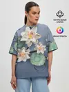 Женская футболка оверсайз / 3D стеклянные цветы