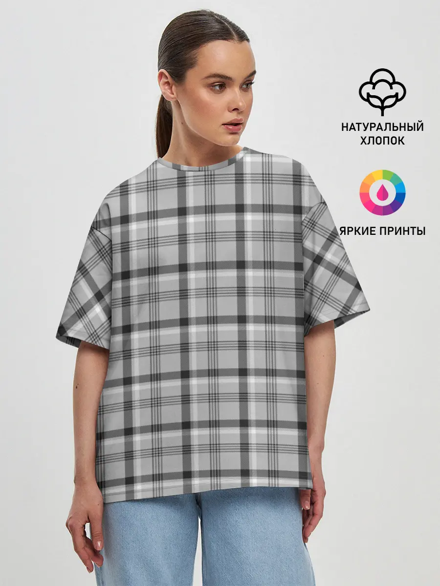 Женская футболка оверсайз / Черная клеточка